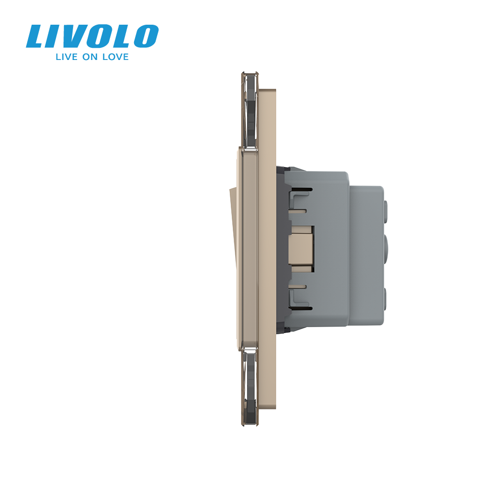 LIVOLO Одноклавішний вимикач з розеткою Livolo золотий скло (VL-C7C1EUK1-13) Коломия - фото 6