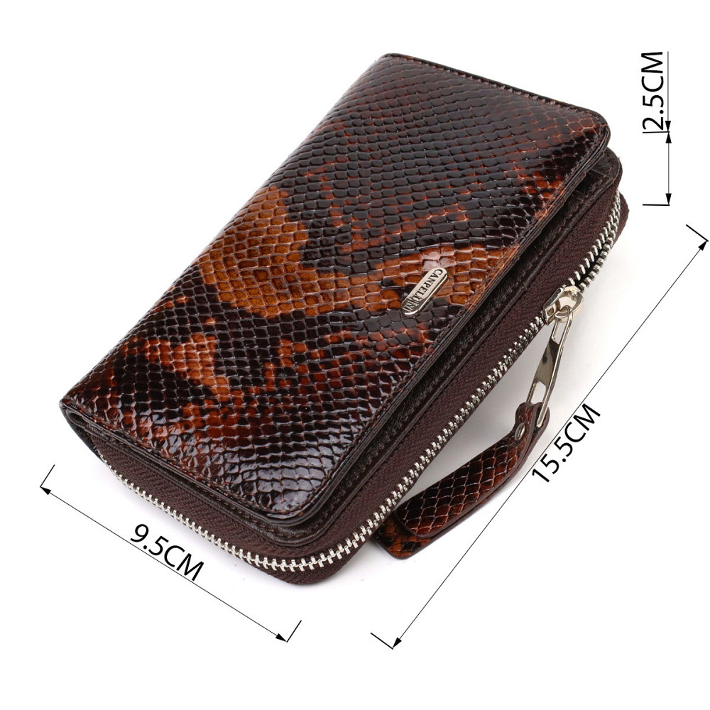 Отличное лакированное женское портмоне среднего размера из натуральной кожи с тиснением под змею (CANPELLINI) Киев - изображение 7