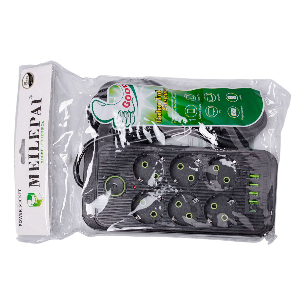 Сетевой фильтр 5 м удлинитель F06U на 6 розеток 4 USB 1 Type-C и кнопкой отключения Черный HP-5-26 Киев - изображение 7