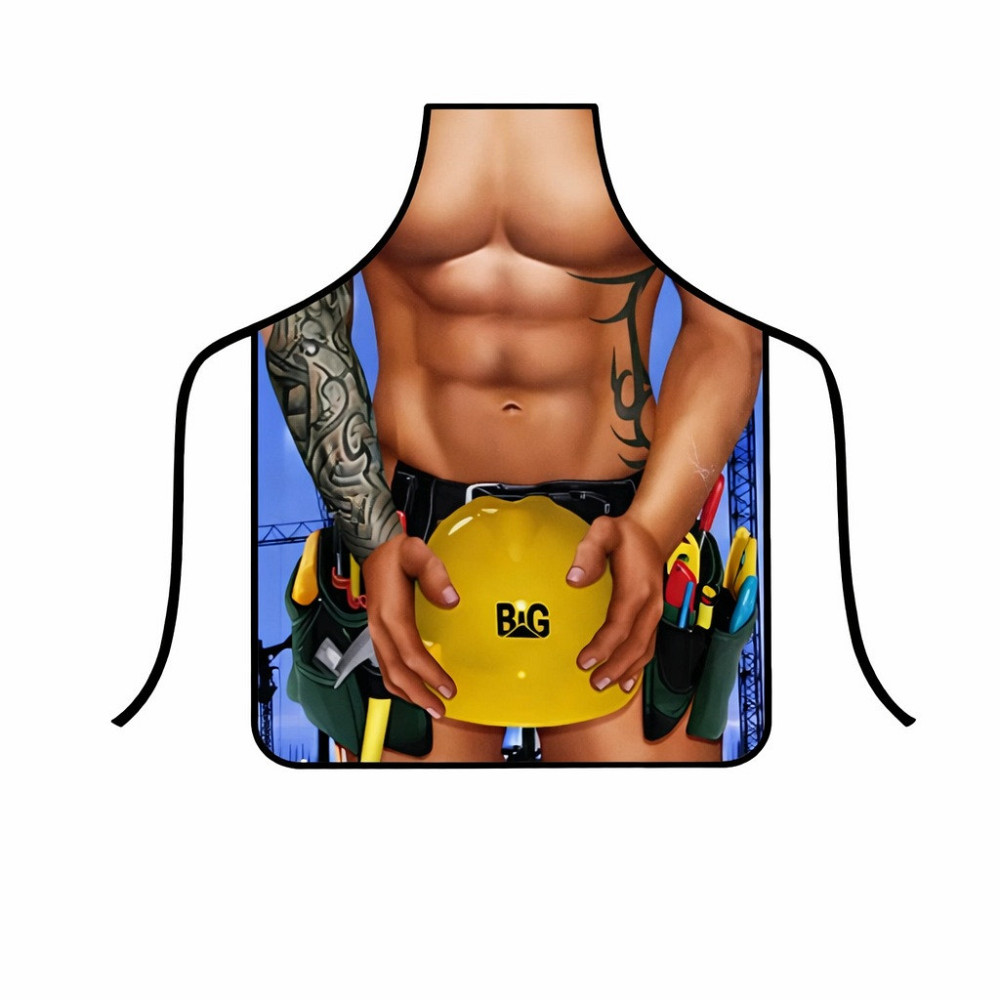 Прикольный кухонный фартук с принтом строителя с мужским торсом 73 на 57 см разноцветный Киев - изображение 4