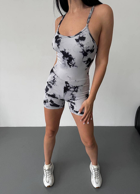 Жіночий літній комбінезон на бретелях з імітацією пушап на попі мікродайвінг Сірий, 46/48 Одеса - фото 1