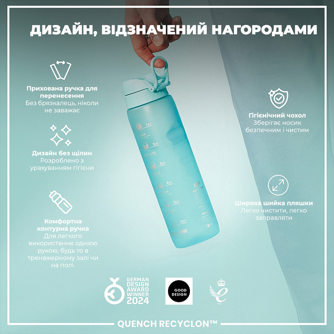 Пляшка для води ION8 1000 мл. BPA Free, Times To Drink, (ЕКО пляшка) BPA Free, Sonic Blue Каменское - изображение 4