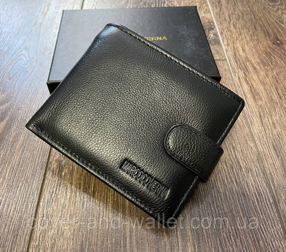 Тонкий чоловічий шкіряний гаманець чорного кольору Marco Coverna M4 Київ - фото 2
