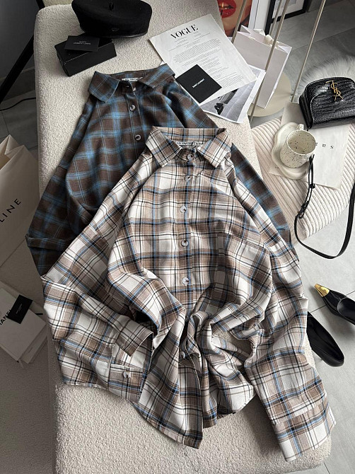 Жіноча трендова сорочка в карту батал турецька фланель Бежевий 2 Одеса - фото 1