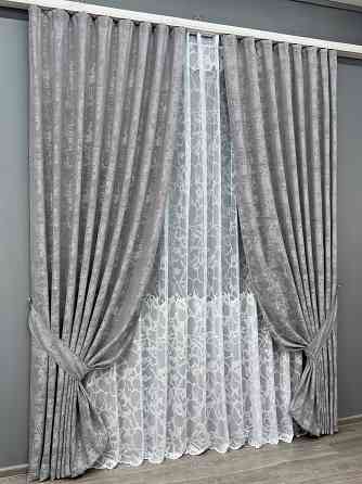 Комплект штор VR-Textil Жакард Мармур 100х270 2шт і Тюль 300х270 1668ш-1529т Сірий з білим 71-183/1 Київ