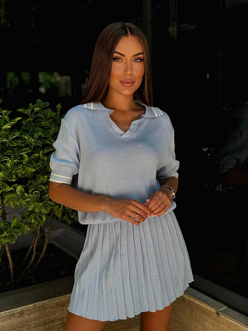 Женский стильный прогулочный костюм двойка: футболка поло + юбка вязка Голубой Одесса - изображение 7