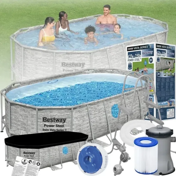 Семейный овальный каркасный бассейн Bestway 56716 549х274х122 см с фильтром и лестницей на 13420 л Коломия