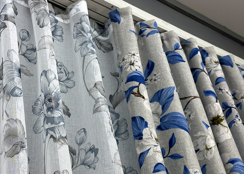 Комплект штор VR-Textil Лен Прованс 200х265 2шт и Тюль 600х265 1725ш-1543т Светло-серый с синим и белым 71-105/7 Киев - изображение 8