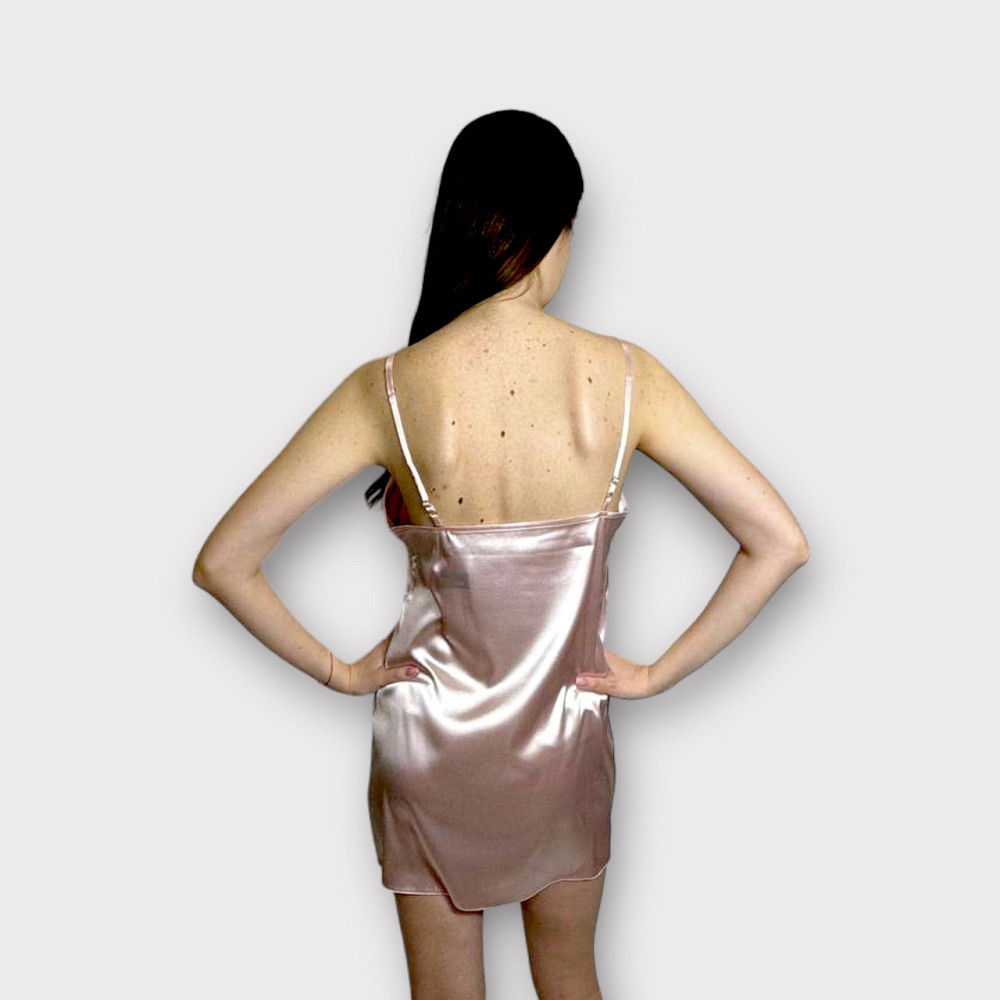 Жіноча атласна нічна сорочка з халатом Пудровий L Харків - фото 5