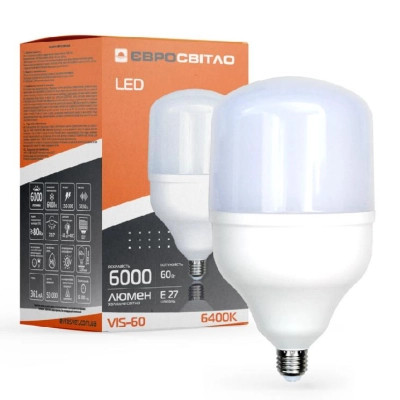 Лампочка Євросвітло 60Вт 6400К (VIS-60-E27) Винница - изображение 1