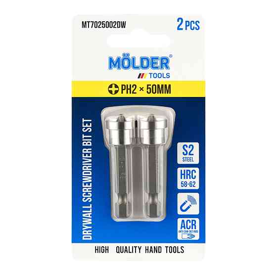 Набір біт Molder з обмежувачем для гіпсокартону PH2x50мм 2шт Львів