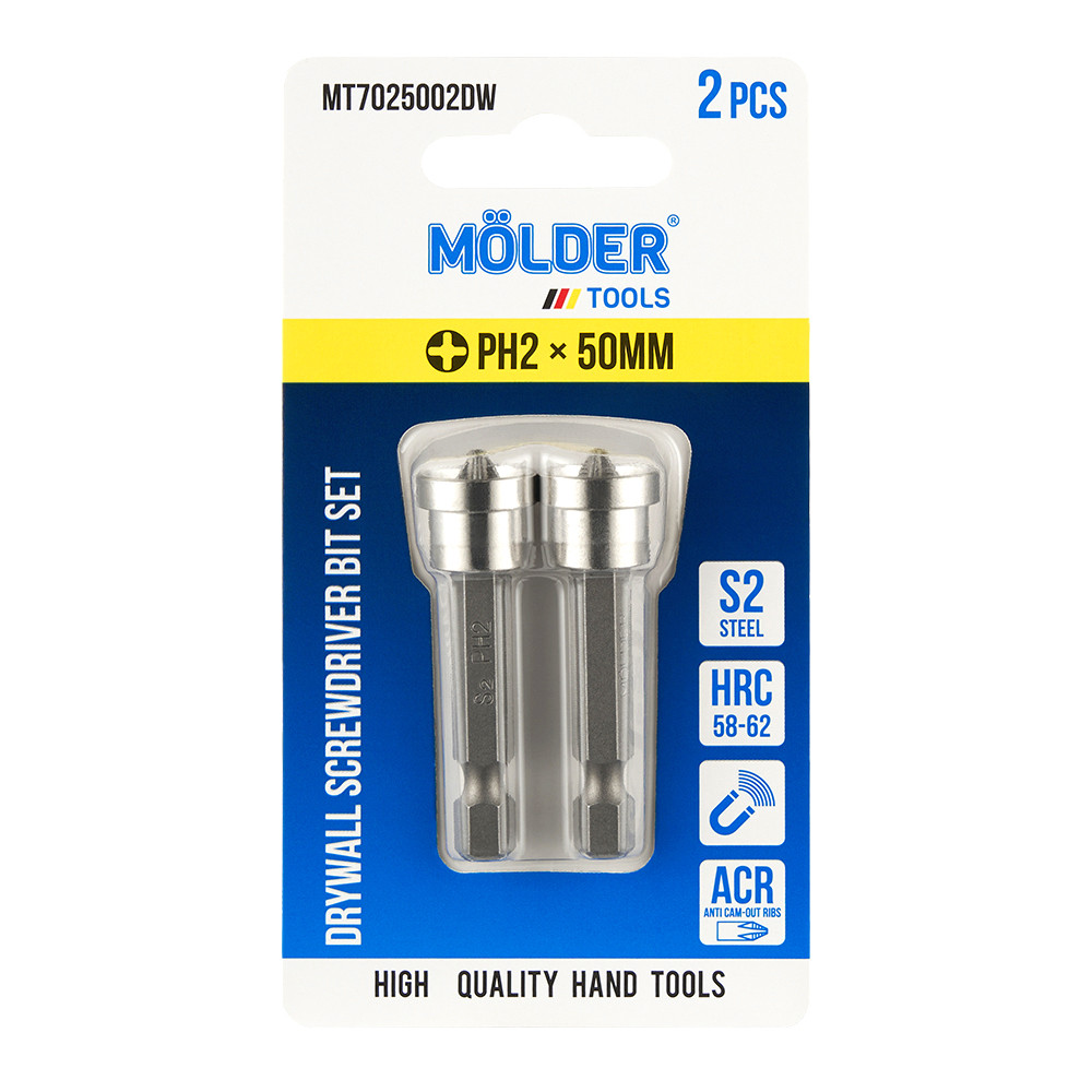 Набір біт Molder з обмежувачем для гіпсокартону PH2x50мм 2шт Львів - фото 1