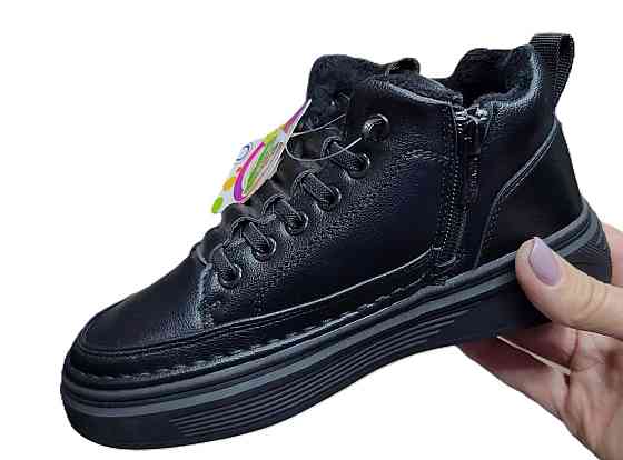 Ботинки на флисе для мальчика подростка черные 32,33,34,35,36,37 Николаев