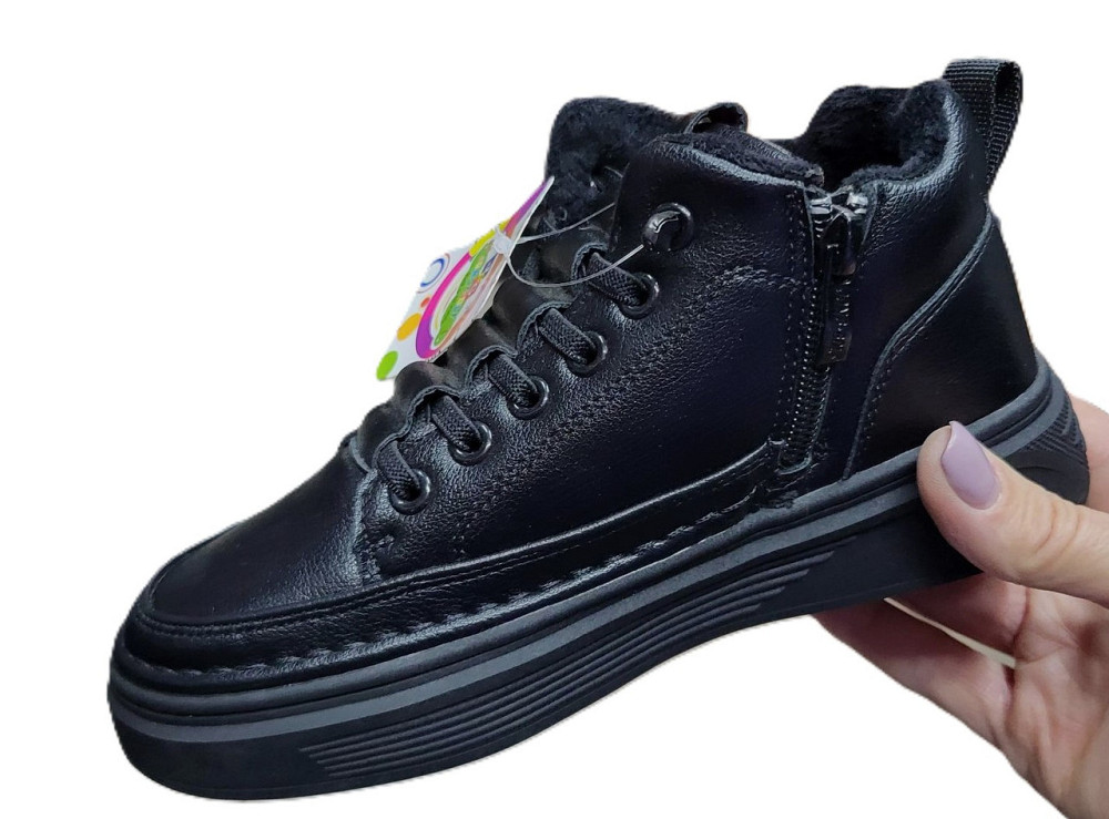 Ботинки на флисе для мальчика подростка черные 32,33,34,35,36,37 Николаев - изображение 4