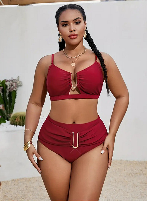 Купальник с парео с высокой талией женский бордовый 3XL Киев - изображение 6