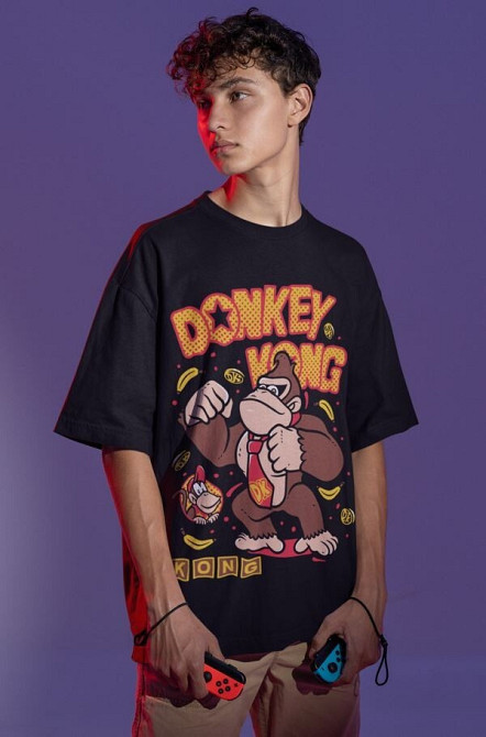 Футболка для хлопчика з аніме принтом Донкей Конг Сізес С оверсайз (зріст від 165 до 180) Чорний AnimeJ0856m Дніпро - фото 6