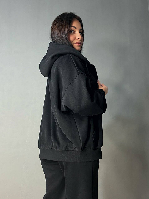 Костюм жіночий A-N 27066 спортивний оверсайз худі на блискавці та джогери чорний, чорний, M Київ - фото 4