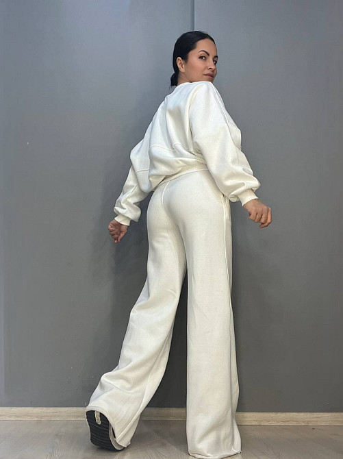 Костюм жіночий Quzen 472-388 пілот блискавка брюки палаццо широкі фліс білий, білий, M Одеса - фото 5