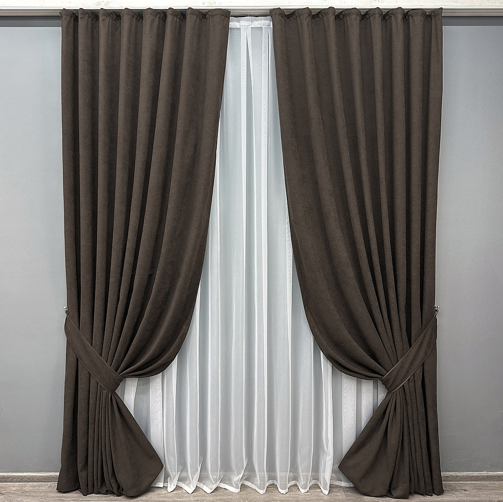 Комплект готовых штор VR-Textil Микровелюр Petek YL № 1892ш Венге 200х270 см 2 шт (32-276) Киев - изображение 2