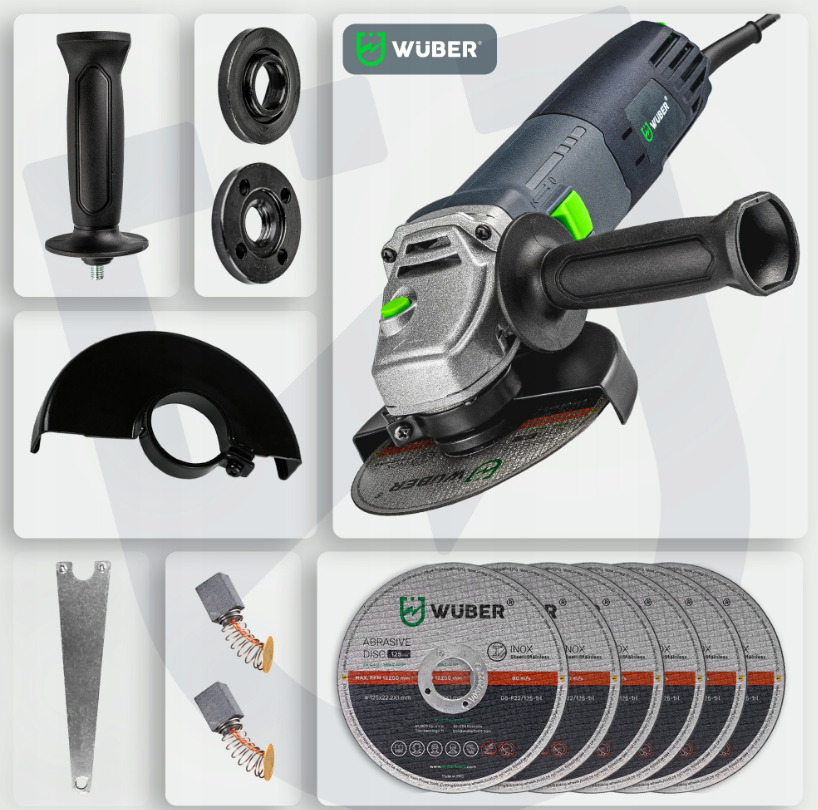 Болгарка (угловая шлифмашина) 1500Вт 125мм + 6 дисков Wuber (Польша) Киев - изображение 3