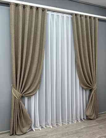 Комплект готовых штор VR-Textil Лен Мешковина № 1770ш Какао 150х270см 2 шт (33-0728) Киев