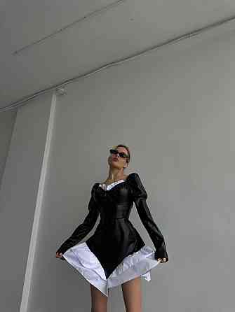 Жіноче стильне плаття з екошкіри+плотний котон Чорний, 42/44 Одеса