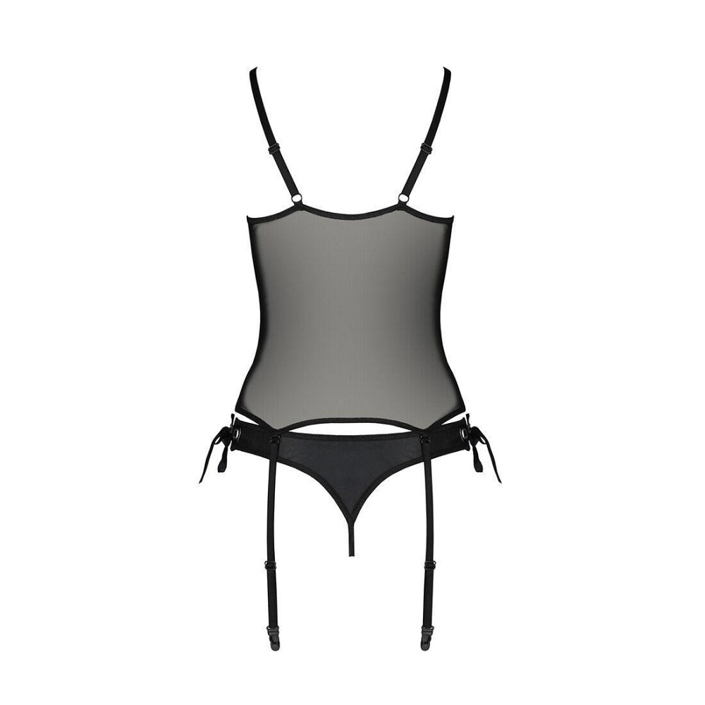 Корсет зі шнурівкою Passion NESSY CORSET S/M black, стрінги з відкритим доступом, пажі для панчіх Sex Aura Київ - фото 4