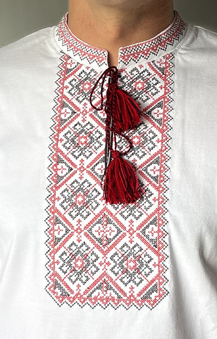 Футболка вышиванка белая с красивым красно-черным орнаментом Киев - изображение 2