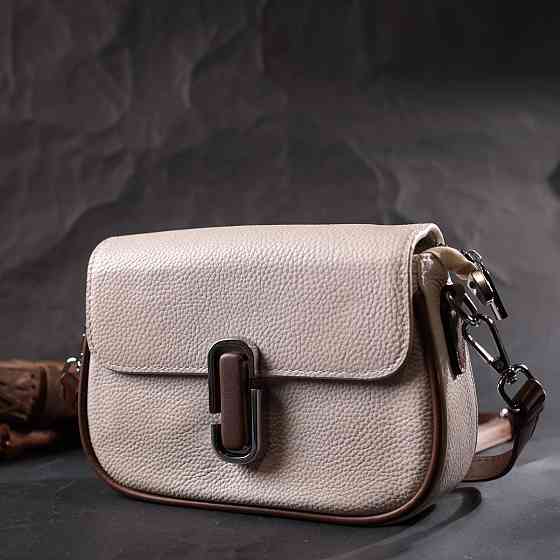 Полукруглая сумка для женщин с интересным магнитом-защелкой из натуральной кожи Vintage 22439 Белая Киев