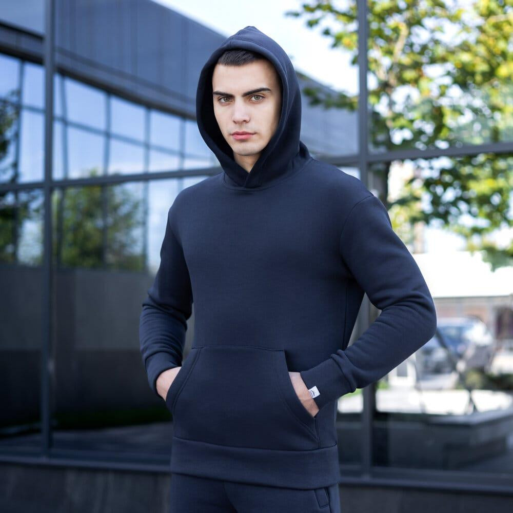 Тепле чоловіче худі на флісі з капюшоном темно-синє Pobedov 007 ЗИМА Київ - фото 9