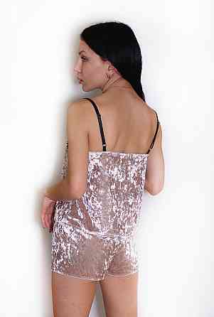 Жіноча піжама майка і шорти з мереживом із мармурового велюру Бежевий S Харків