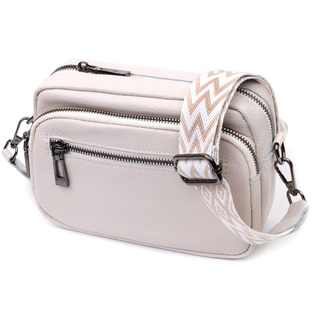 Зручна сумка жіноча з накладною кишенею з натуральної шкіри Vintage 22642 Біла Київ - фото 1