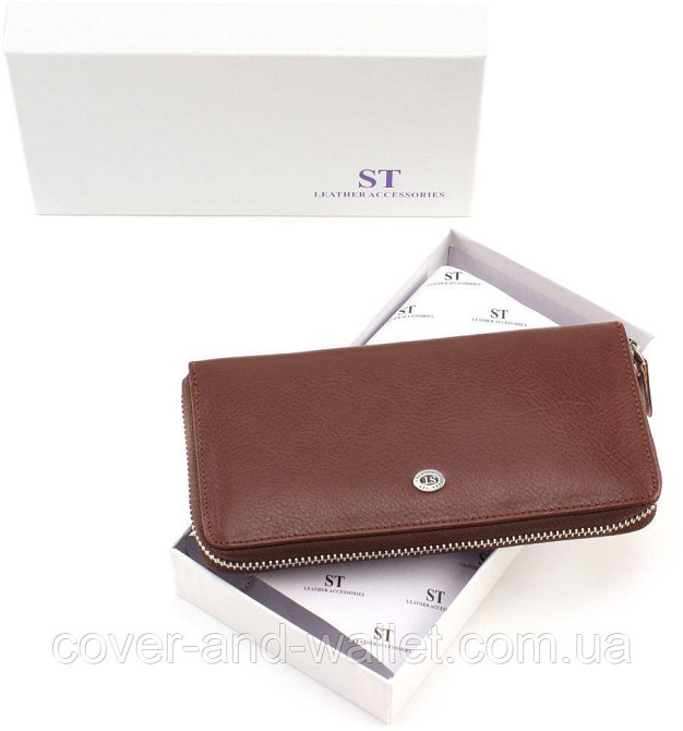 Мужской кошелек клатч из гладкой кожи коричневого цвета ST Leather Киев - изображение 6