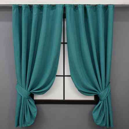 Комплект коротких штор VR-Textil Микровелюр Petek № 1492ш Бирюзовый 130х170 см 2 шт (35-0214) Киев