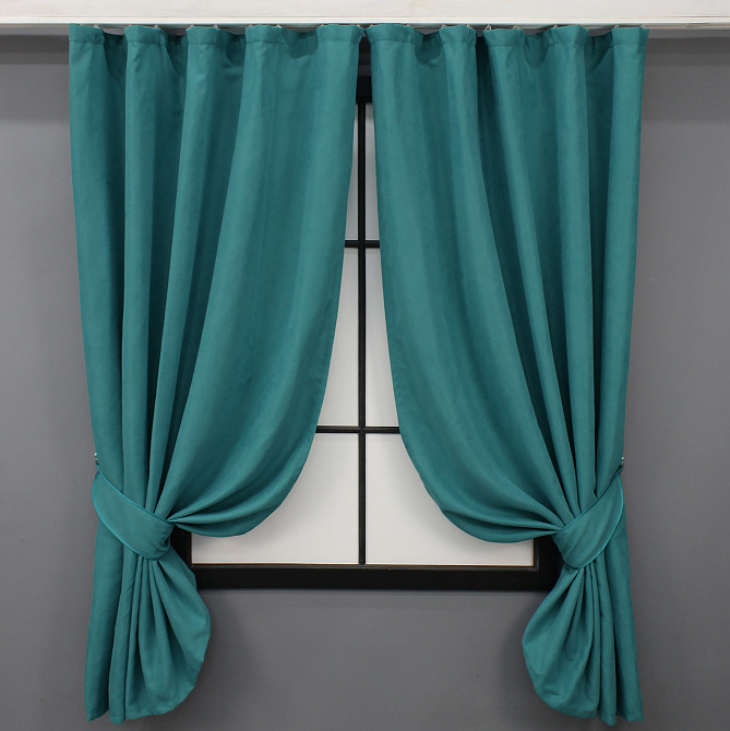 Комплект коротких штор VR-Textil Мікровелюр Petek № 1492ш Бірюзовий 130х170 см 2 шт (35-0214) Київ - фото 1
