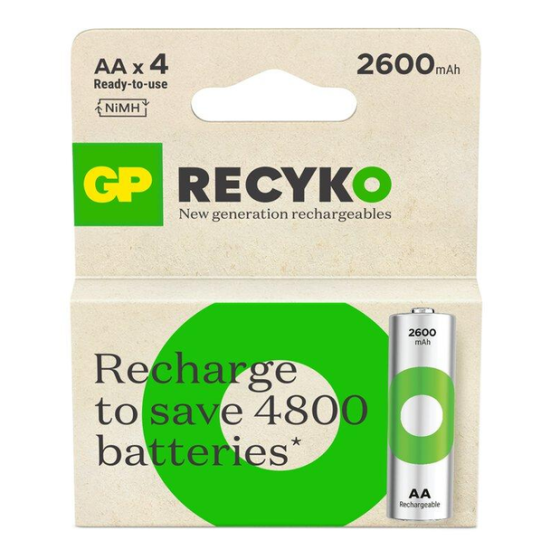 Акумулятор GP Recyko 2600mAh Eco, Ni-MH AA, 1.2V, 2.4A, LSD70-5, коробка 4шт. Дніпро