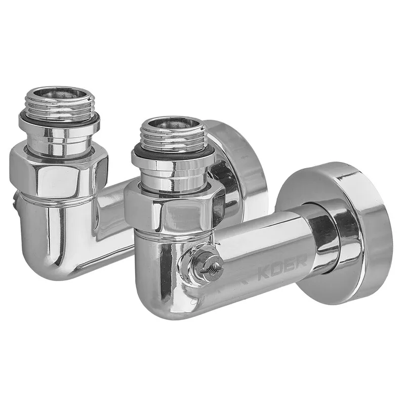 Комплект кранів для рушникосушки кутовий Koer KR.SET.550 - M1/2''xM1/2'' запірний, хромований (KR5840) Київ - фото 1