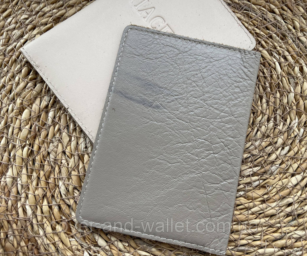 Шкіряна обкладинка на паспорт сірого кольору ST Leather Київ - фото 7