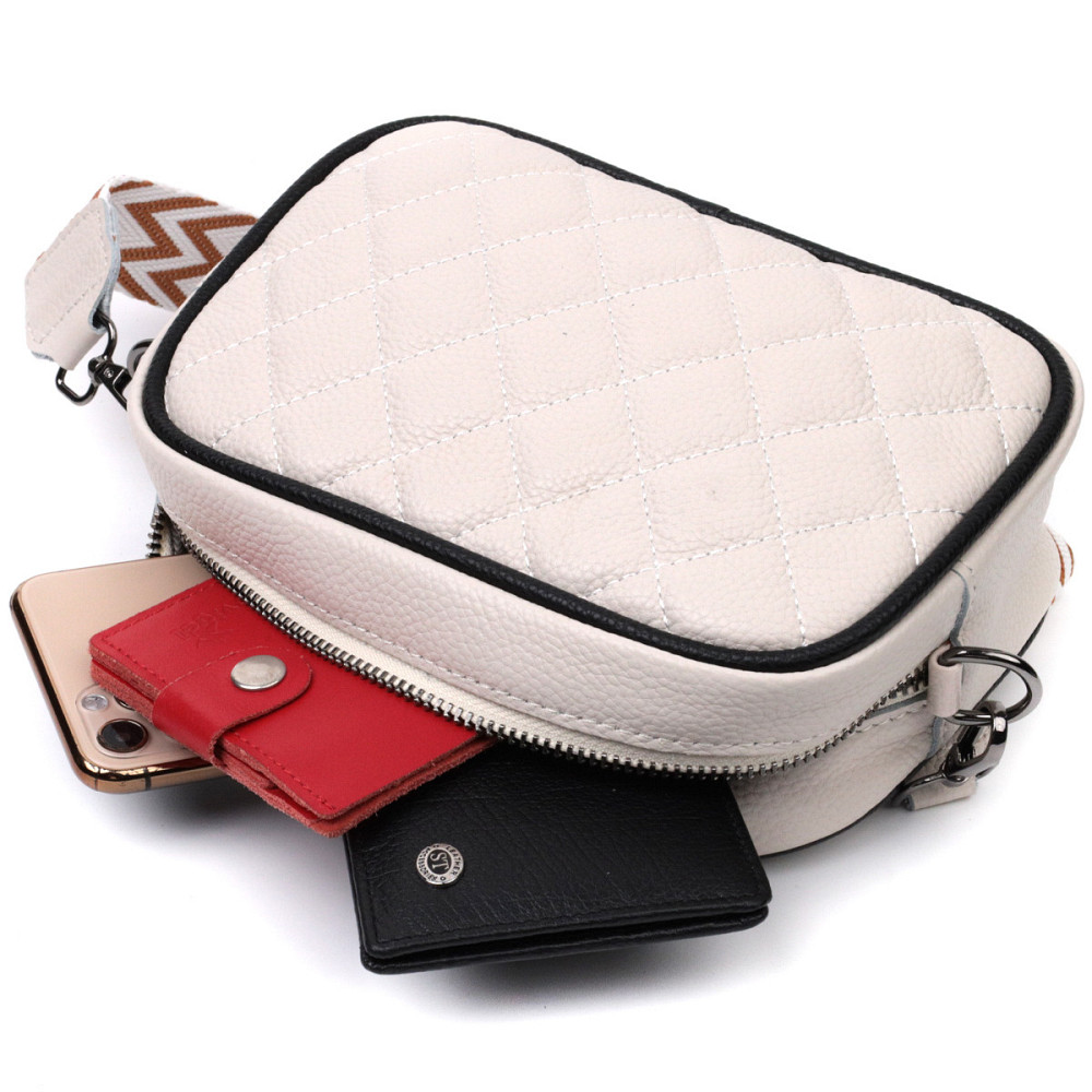 Жіноча сумка через плече на одне відділення з натуральної шкіри Vintage 22383 Біла Київ - фото 7