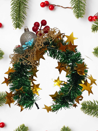 Обруч декор для волос новогодний с мишуры с игрушкой one size разноцветный ручная работа серебристый Киев