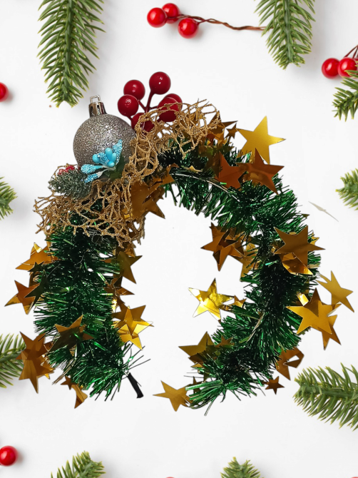 Обруч декор для волосся новорічний з мішурою з іграшкою кулькою one size різнокольоровий ручна робота срібний Київ - фото 1