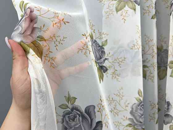 Тюль VR-Textil 1801т Шифон з принтом Білий з сірим 400х270 см (42-1245) Київ