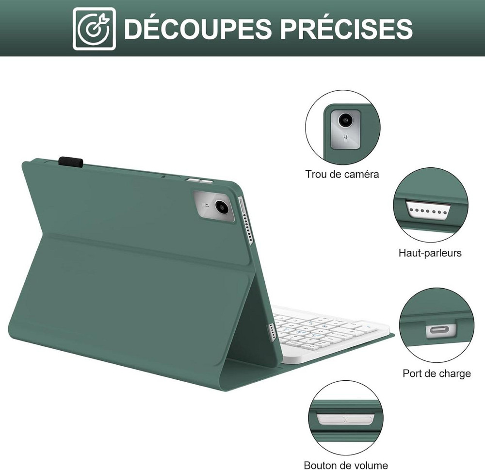 Чехол с Bluetooth клавиатурой для Lenovo Tab M11 11” 2024 TB330XU TB330FU беспроводная магнитная AZERTY зеленый Киев - изображение 4