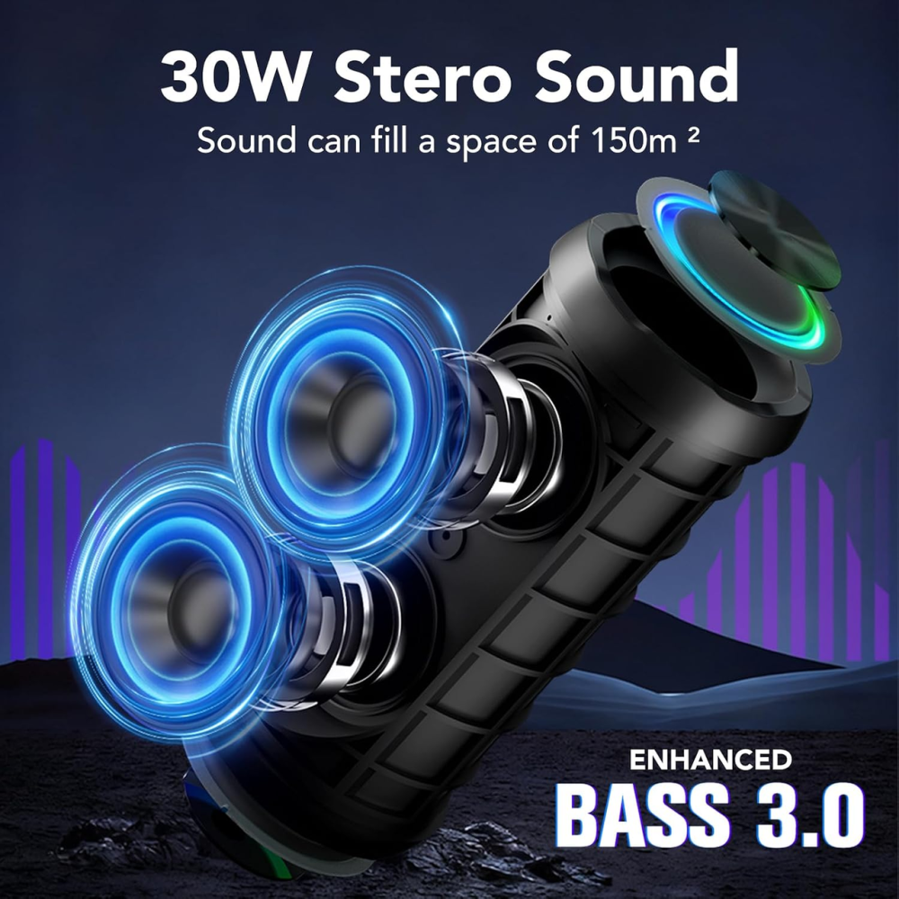 Портативна Bluetooth-колонка TIMU S11-1, 30 Вт, Bluetooth 5.4, TWS, RGB-підсвічування, до 24 годин, стереозвук Київ - фото 3