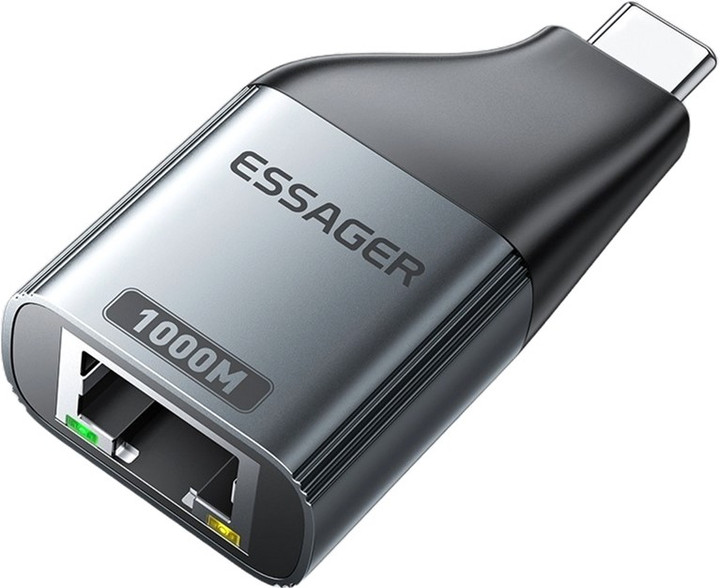 Адаптер Essager Type-C to RJ-45 1000 Mbit сірий для ноутбука і телефона, перехідник Тайп-С на мережевий кабель Ethernet LAN (EZJRJK-MJ0G-P) Миколаїв - фото 1