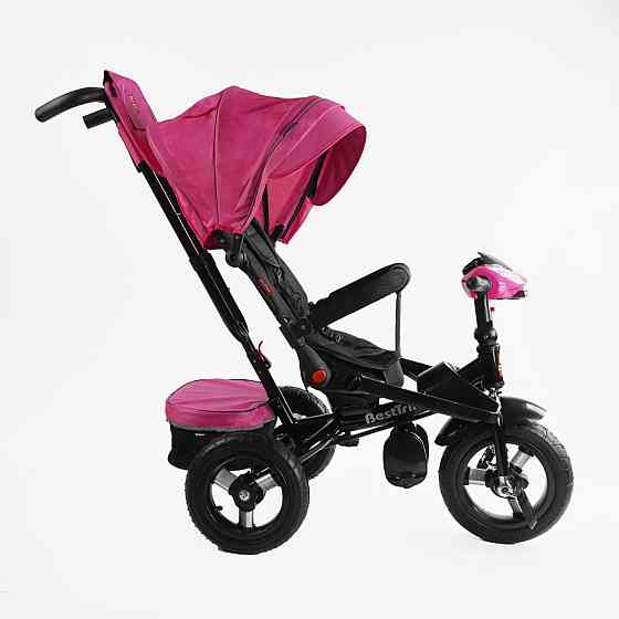 Велосипед триколісний Best Trike з батьківською ручкою музичною панеллю надувні колеса Рожевий (F-701-16) Чернігів