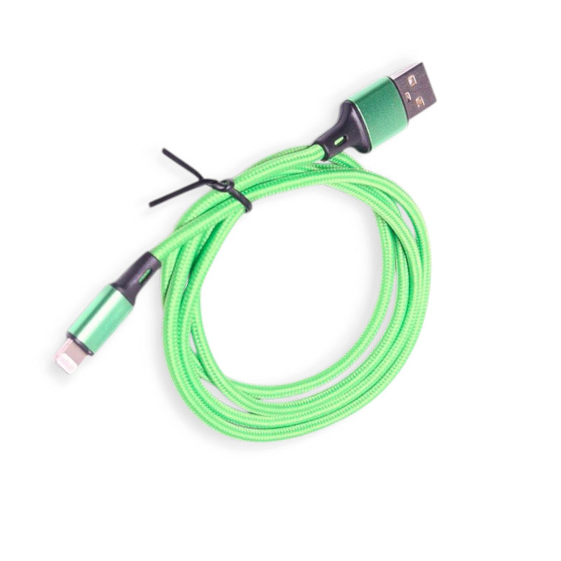 Кабель для зарядки USB - iPhone, 1м, зеленый, круглый, ткан. оплетка Мукачево - изображение 1