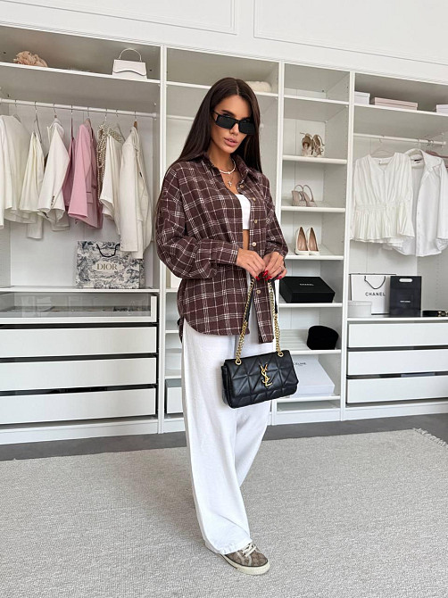 Утепленная женская рубашка в клетку оверсайз крой кашемир фланель Одесса - изображение 3