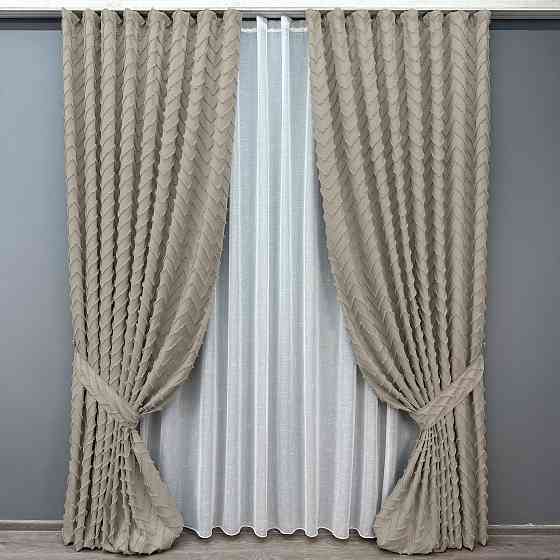 Комплект штор VR-Textil Льон Букле 200х270 2шт і Тюль 500х270 1809ш-115т Тауп з білим 71-043/6 Київ