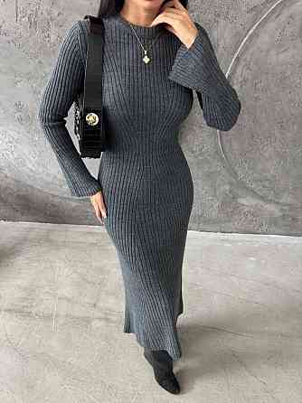 Женское базовое миди платье машинная вязка Графит Одесса